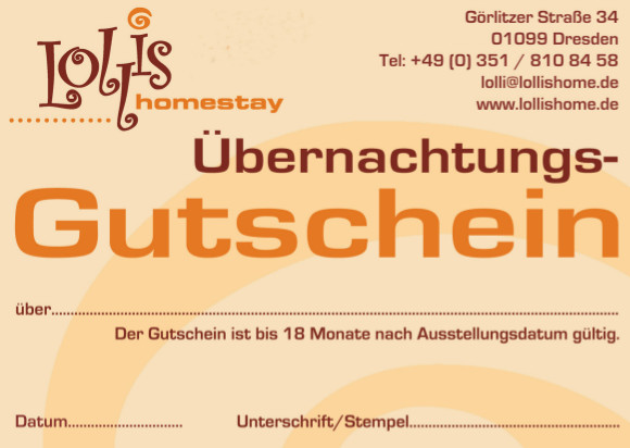 Übernachtungsgutschein hostel Lollis Homestay Dresden